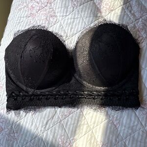 Black Lace Strapless Longline Bustier Bra